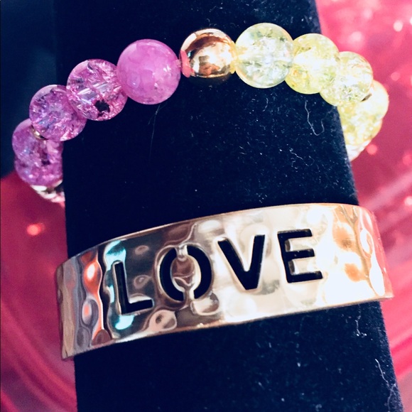 Rustic Cuff Jewelry - Rustic Cuff stretch and gold cuff love bracelets